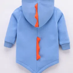 Kookie Kids Full Sleeves Front Open Hooded Sweatshirt With Dino Embroidery & Applique - Blue image 2