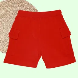Kiddopanti Cotton Solid Cargo Shorts - Red image 3