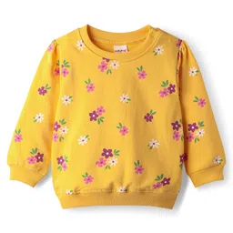 Babyhug Cotton Knit Full Sleeves Sweatshirts With Floral Print Pack of 2 - Fuchsia & Yellow image 2