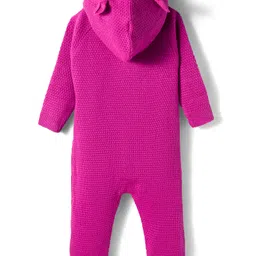 Babyhug Knit Full Sleeves Hooded Winter Wear Romper - Dark Pink image 2