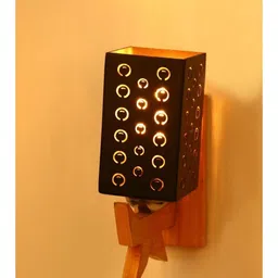 1ST TIME Black & Black Textured Wood Rectangle Shaped Wall Lamp image 2