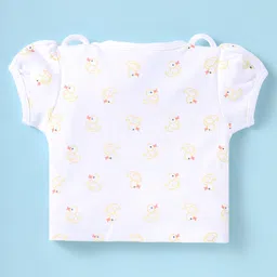 ToffyHouse Interlock Knit Dungaree with Half Sleeves T-Shirt with Floral Bunny Print & Embroidery - Blue & White image 3