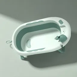 Babyhug Foldable Baby Bath Tub with Drain Plug | Compact Fold and Travel Friendly| Non-slip Base| Smooth Rounded Edges| Shampoo Rinse Cup - Light Green image 3