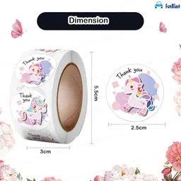FunBlast Unicorn Design Thank You Stickers for Kids - 4 Rolls Multicolor image 3