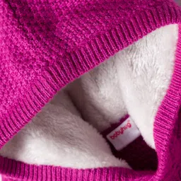 Babyhug Knit Full Sleeves Hooded Winter Wear Romper - Dark Pink image 3