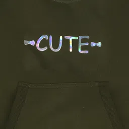 Kiwi Cotton Knit Full Sleeves Cute Text Foil Printed Light Winter Sweatshirt - Green image 4