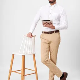 Cottonking Men Slim Fit Solid Button-Down Collar Pure Cotton Formal Shirt image 5