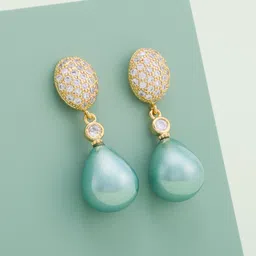 Kushal's Fashion Jewellery Gold-Plated Zircon Teardrop Shaped Drop Earrings-picture-22