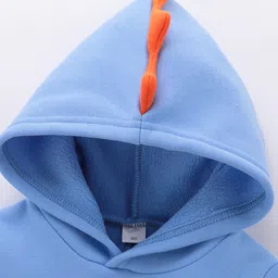 Kookie Kids Full Sleeves Front Open Hooded Sweatshirt With Dino Embroidery & Applique - Blue image 4