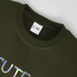 Kiwi Cotton Knit Full Sleeves Cute Text Foil Printed Light Winter Sweatshirt - Green image 5