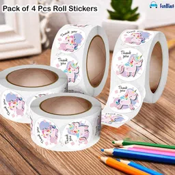 FunBlast Unicorn Design Thank You Stickers for Kids - 4 Rolls Multicolor image 5