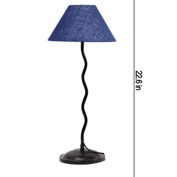 Devansh Blue & Black Textured Jute Zig Zag Table Lamp With Iron Base image 5