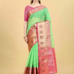 Silk Land Green Silk Woven Saree With Unstitched Blouse image 1