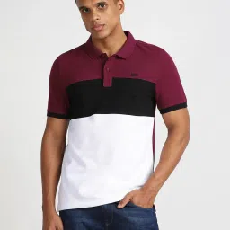 Lee Purple Cotton Slim Fit Colour Block Polo T-Shirt image 1