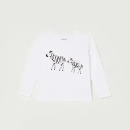 Juniors by Lifestyle White Cotton Printed Full Sleeves T-Shirt image 1