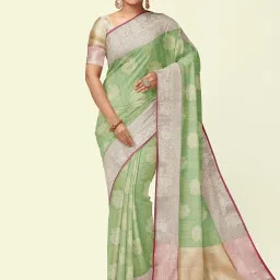 Banarasi Silk Works Green Woven Saree With Unstitched Blouse image 1