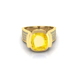 Pranjal Gems Unisex 13.25 Ratti Gold 12.15 Sapphire Artificial Stone Gemstone Finger Ring image 1
