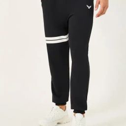Styli Black Cotton Relaxed Fit Striped Joggers-picture-17