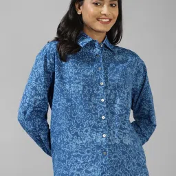 Fabindia Blue Cotton Printed Shirt image 1