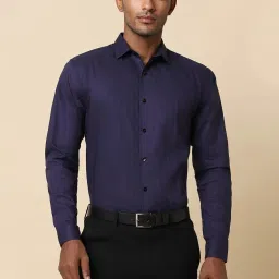 Allen Solly Mid Navy Cotton Slim Fit Texture Shirt image 1