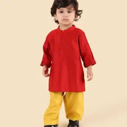 Fabindia Boys Red Self Design Kurta Set-picture-38