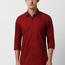 Peter England Casuals Maroon Cotton Slim Fit Shirt image 1