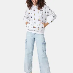 The Souled Store White Peanuts: Character Printed Oversized Hoodie image 4