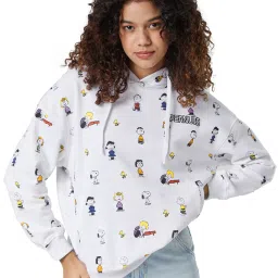 The Souled Store White Peanuts: Character Printed Oversized Hoodie image 1