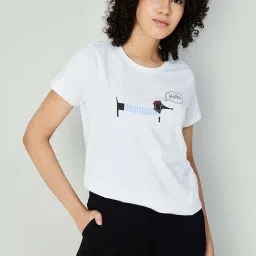 Ginger by Lifestyle White Cotton Printed T-Shirt image 1