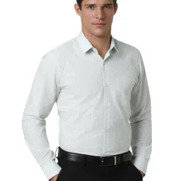 Peter England Green Slim Fit Checks Shirt-image-11