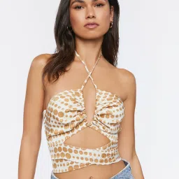 Forever 21 Brown & White Geometric Print Crop Top image 1