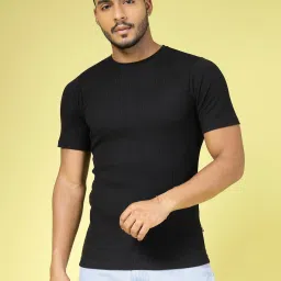 Rigo Black Cotton Slim Fit Striped T-Shirt image 1