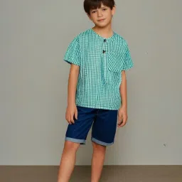 Cherry Crumble By Nitt Hyman Boys Green Cotton Chequered T-Shirt image 1