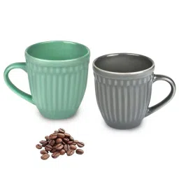 Urban Chef Grey & Green Ceramic Handcrafted Microwave Safe Tea Cup - Set of 2 image 1