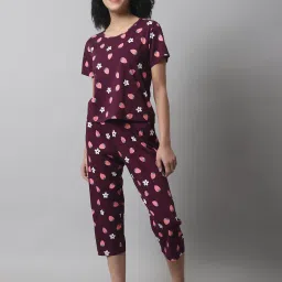 Kanvin Purple Printed Top Capris Set image 1