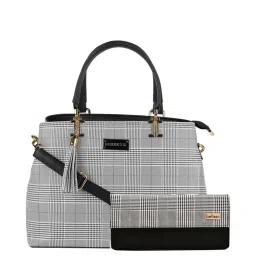 Bellissa Black Checks Medium Handbag with Wallet Combo image 1
