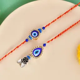 Aapno Rajasthan Blue Evil Eye Bhaiya Bhabhi Casual Rakhi with Roli Chawal & Greetings Card-picture-38