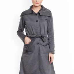 Belle Fille Dark Grey Textured Long Coat-picture-2