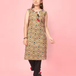 Aarika Kids Light Olive & Black Printed Kurti with Pants image 1