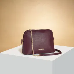 Forever Glam by Pantaloons Plum Textured Medium Cross Body Bag image 1