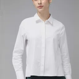 Van Heusen White Cotton Chequered Formal Shirt image 1