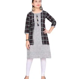 Aarika Kids Black Cotton Plaid Pattern Kurti image 1