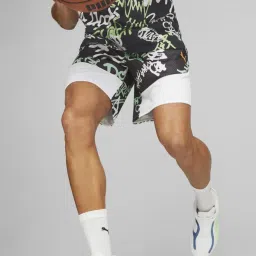 Puma Jamboree AOP Black & White Regular Fit Printed Sports Shorts image 1