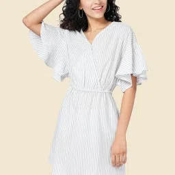 YU by Pantaloons White Striped A-Line Dress image 1