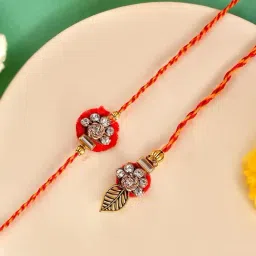 Aapno Rajasthan Red Traditional Red Felt Bhaiya Bhabhi Casual Rakhi with Roli Chawal & Greetings Card-picture-42