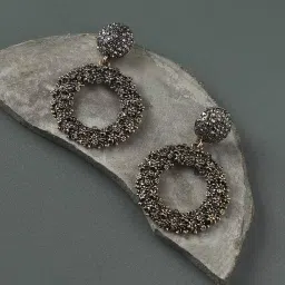 Sohi women's floral cluster circular drop earrings gold image 1