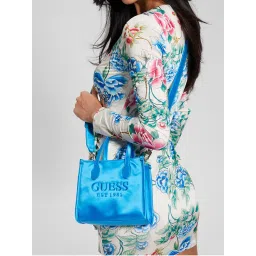 guess fashion Guess Blue Brand Logo Silvana 2 Compartment Mini Tote Bag with Detachable Strap-picture-12