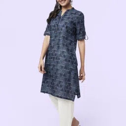 YU by Pantaloons Blue Cotton Printed Straight Kurti image 1