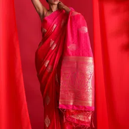 BEATITUDE Pink Woven Saree With Unstitched Blouse image 1