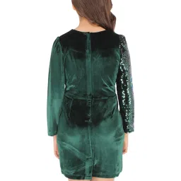 Cutecumber Kids Green Embellished Full Sleeves Dress image 2